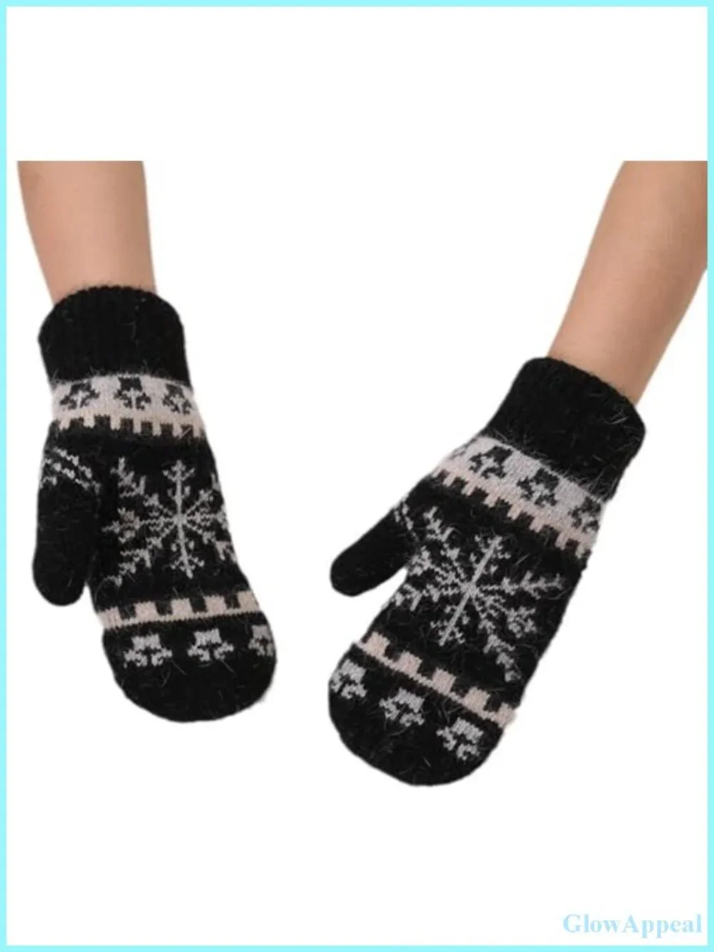 Winter Warm Knitted Mittens, Double Layer Fleece Lined Gloves for Snow